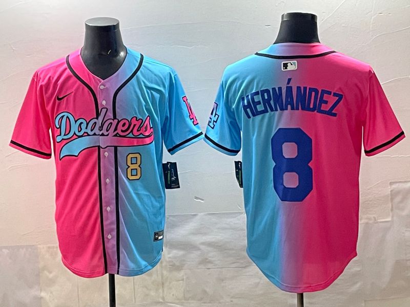Men Los Angeles Dodgers #8 Hernandez Blue pink Game 2025 Nike MLB Jersey style 004